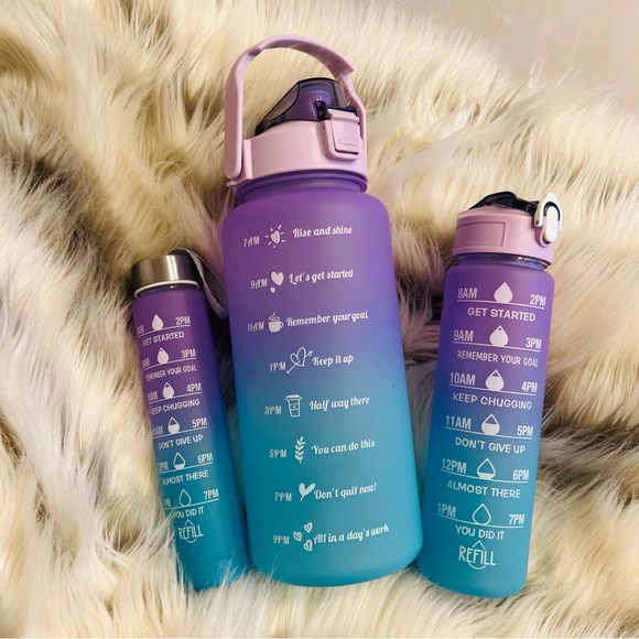 Accessories - 3pc Water Bottle Set Leakproof unicorn ombré colors 64oz, 32oz, 12oz NEW